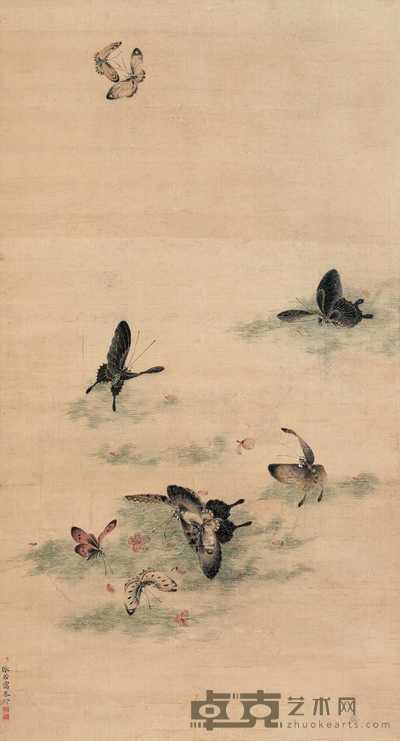 张若霭 彩蝶 立轴 77×42cm